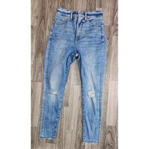 Express Womens Size 2 Short Skinny Super High Rise Distressed Denim Blue Jeans